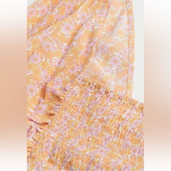 H&M Orange Small Flower V-Neck Drawstring Blouse - Picture 4 of 8